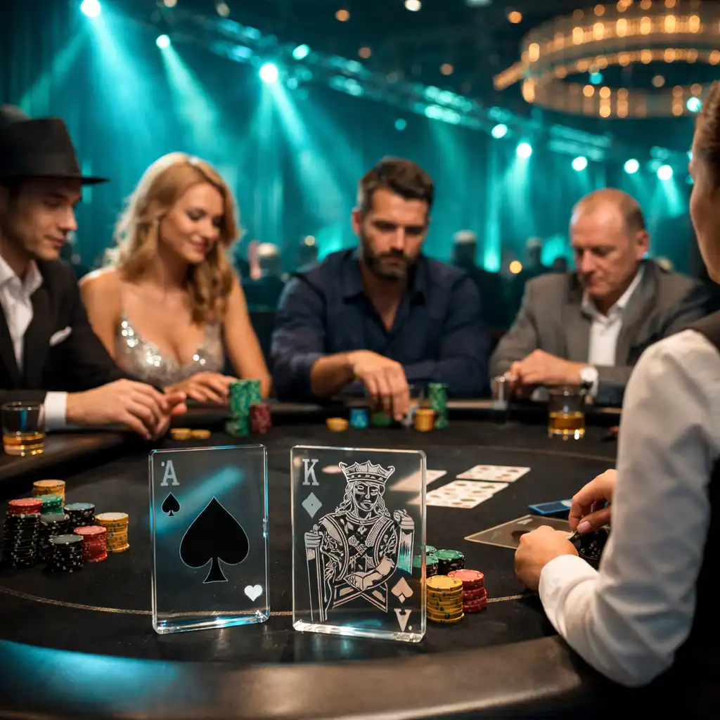 Stół pokerowy z turkusowym oświetleniem podczas eleganckiego eventu