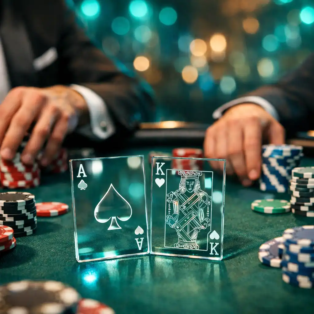Uczestnicy śmiejący się i rozmawiający przy stole pokerowym podczas integracji