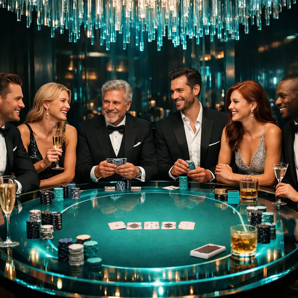 Stylowy stół pokerowy z gośćmi podczas eleganckiego wydarzenia